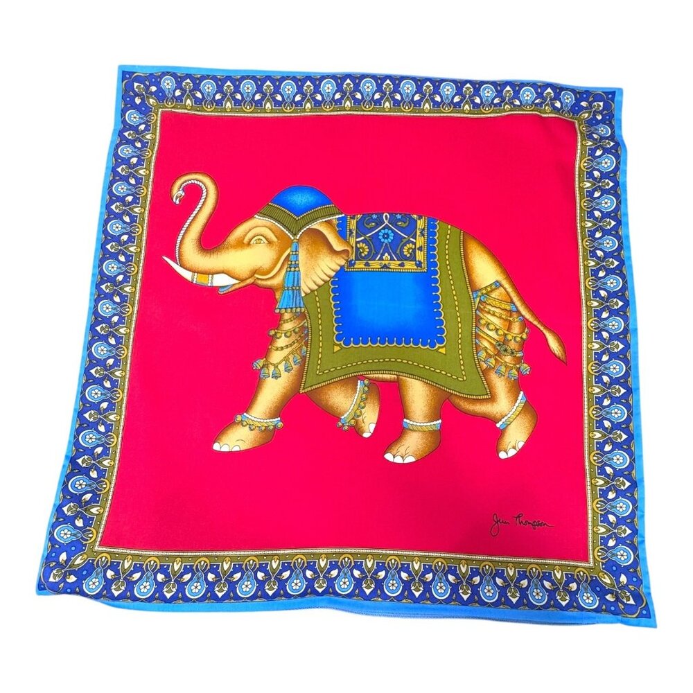 Jim Thompson Silk Elephant Print Pillowcase Throw Pillow Cover Thai 16" Red Blue